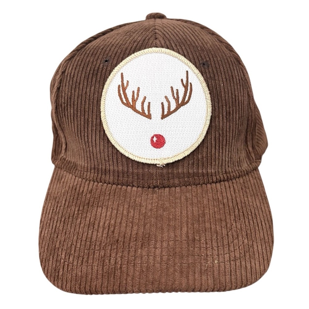 Judith March Deer Patch Hat Logo Corduroy Brown Rudolph Baseball Trucker Cap